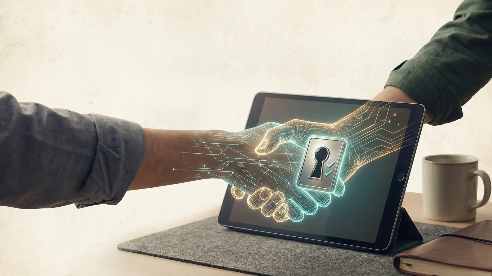 Secure wallet authentication metaphor showing explicit trust boundaries between systems